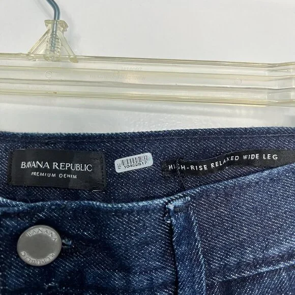 Banana Republic Womens Pleated Wide Leg Dark Rinse High Rise Jeans 24P - Picture 4 of 5